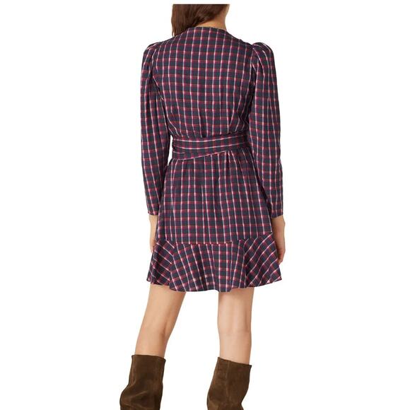 Tanya Taylor Plaid Mini Wrap Dress Blue Purple Size 4 Designer Romantic $475 - Picture 3 of 10